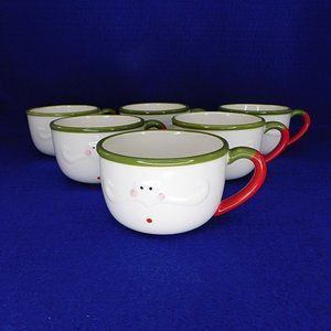 Set of 6 Dept 56 Santa Face Christmas Mugs / Punch Cups